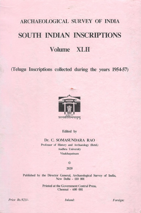 South Indian inscriptions, Vol.XLII: Telugu inscriptions collected during the years 1954-57